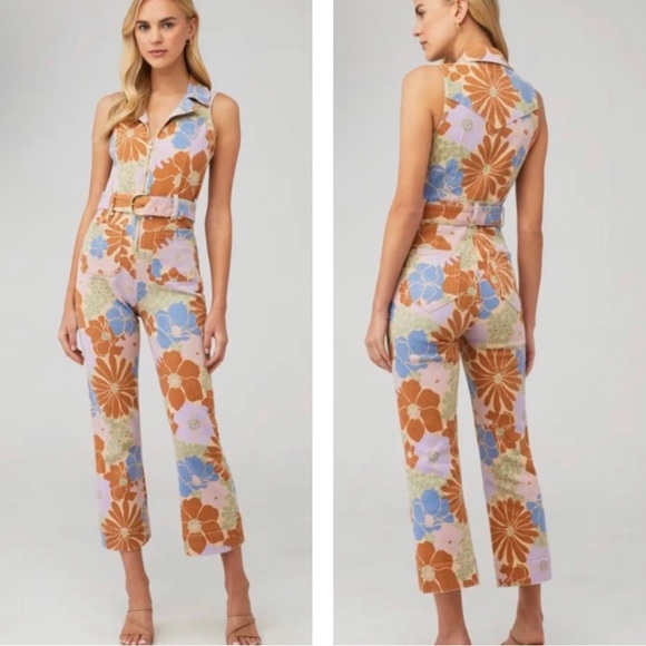 Show Me Your MuMu Pants - Show Me Your MuMu Jacksonville Jumpsuit Cropped Floral Belted Retro SZ XS